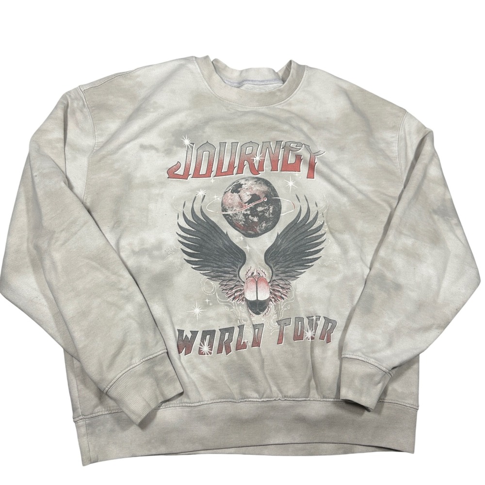 Journey 2021 World Tour Graphic Sweatshirt Mens L Grey Acid Wash Rock Pullover